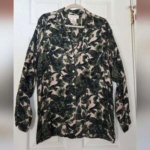 Jones New York Dark Green Floral Button-Down Shirt